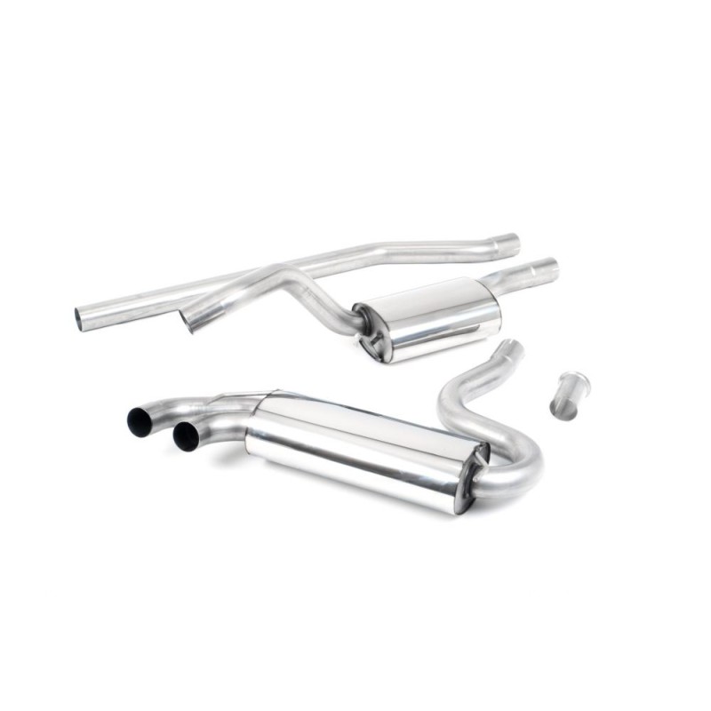 Audi Coupe UR quattro 20v Turbo 1989 1991 Downpipe-back Resonated (quieter). Polished OEM-Style Tips. Requires 4 holes to be drilled into the boot floor to allow fitment of the new Milltek Sport exhaust hangers