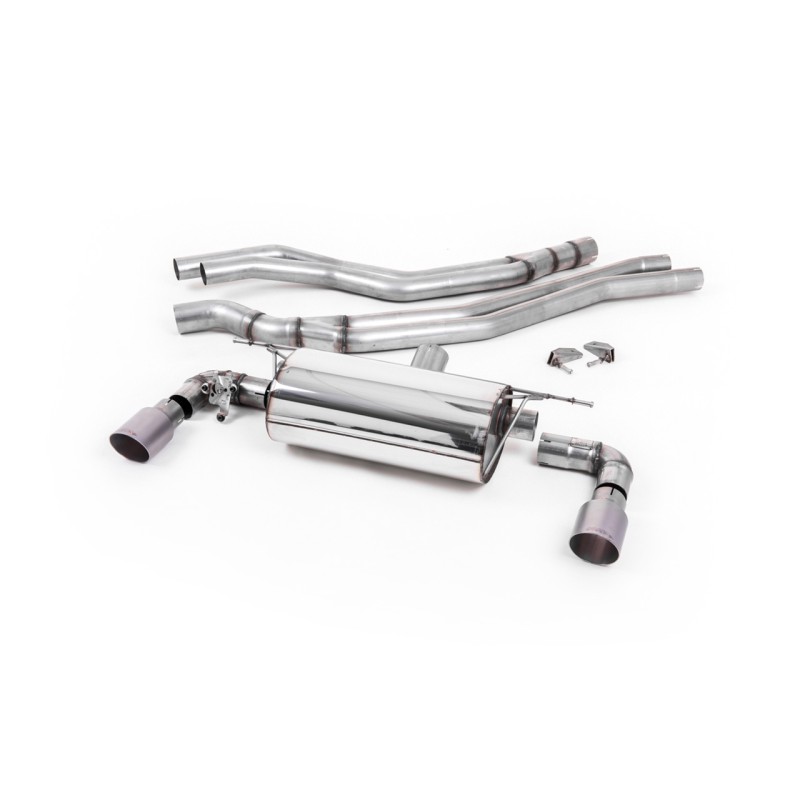 BMW F20/21 M140i (Non OPF) - Non-Resonated (Louder) Race Cat-Back Exhaust System with Titanium GT-90 Trims - Brushed Titanium