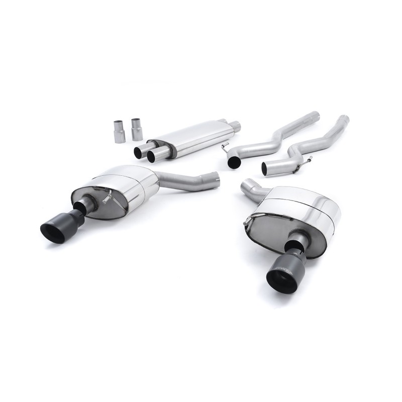 Ford Mustang 5.0 V8 GT (Fastback) - Resonated (Quieter) Cat-Back Exhaust System with Cerakote Black GT-100 Trims - Cerakote Black