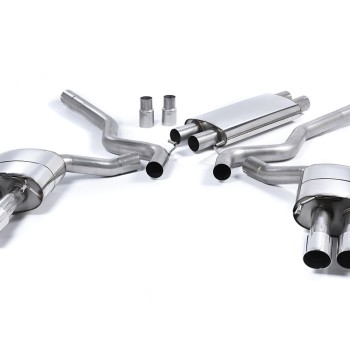 Ford Mustang 5.0 V8 GT (Fastback) - Resonated (Quieter) Cat-Back Exhaust System with Quad Polished GT-90 Trims (For Roush Valance) - Polished