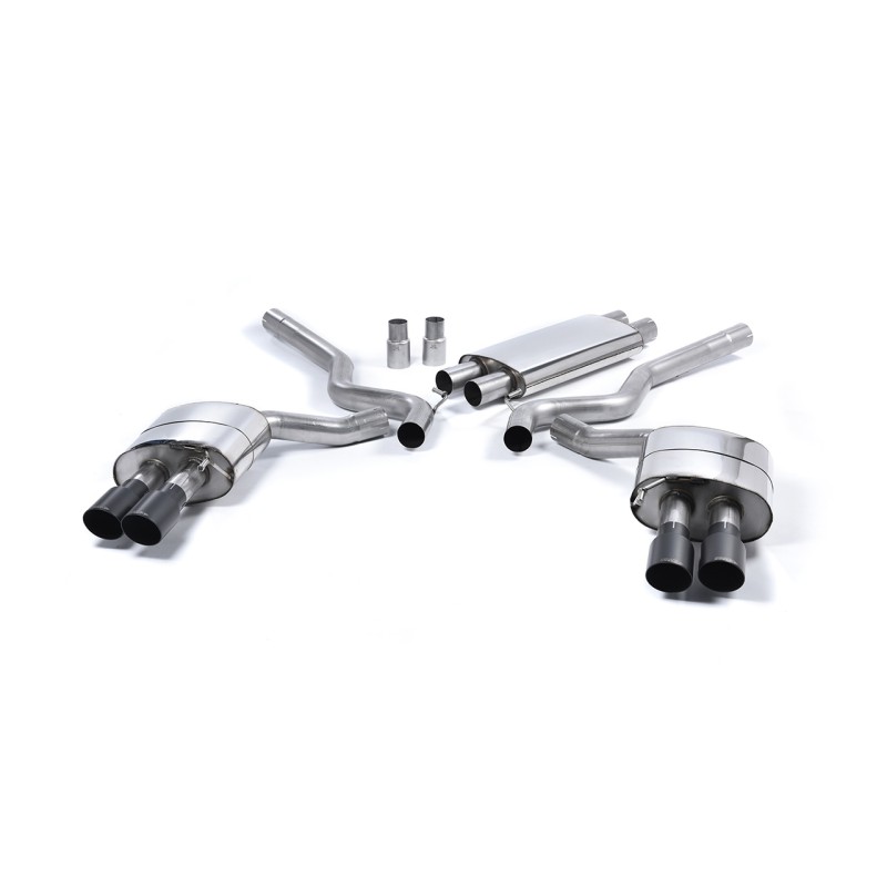 Ford Mustang 5.0 V8 GT (Fastback) - Resonated (Quieter) Cat-Back Exhaust System with Quad Black GT-90 Trims (For Roush Valance) - Cerakote Black