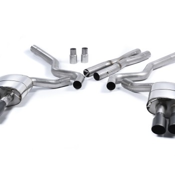 Ford Mustang 5.0 V8 GT (Fastback) - Non-Resonated (Louder) Cat-Back Exhaust System with Quad Black GT-90 Trims (For Roush Valance) - Cerakote Black