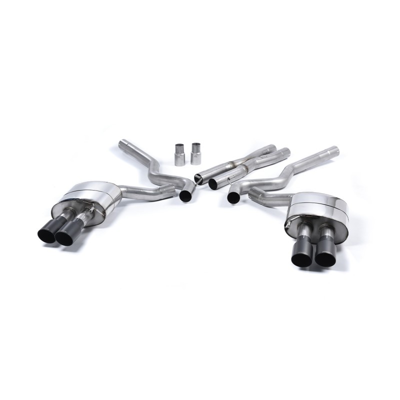 Ford Mustang 5.0 V8 GT (Fastback) - Non-Resonated (Louder) Cat-Back Exhaust System with Quad Black GT-90 Trims (For Roush Valance) - Cerakote Black