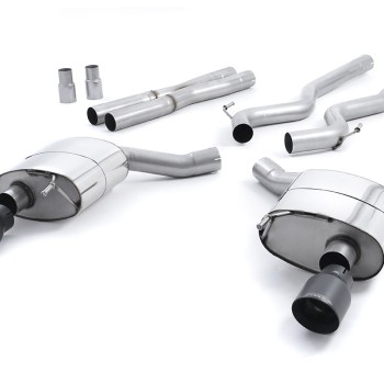 Ford Mustang 5.0 V8 GT (Fastback) - Non-Resonated (Louder) Cat-Back Exhaust System with Black GT-100 Trims - Cerakote Black