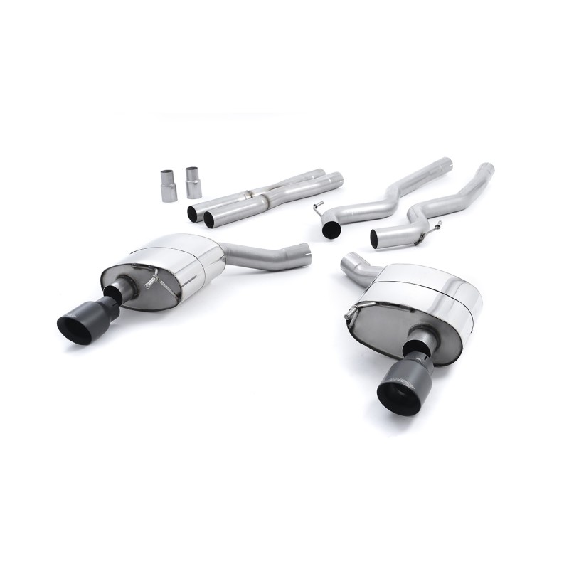 Ford Mustang 5.0 V8 GT (Fastback) - Non-Resonated (Louder) Cat-Back Exhaust System with Black GT-100 Trims - Cerakote Black