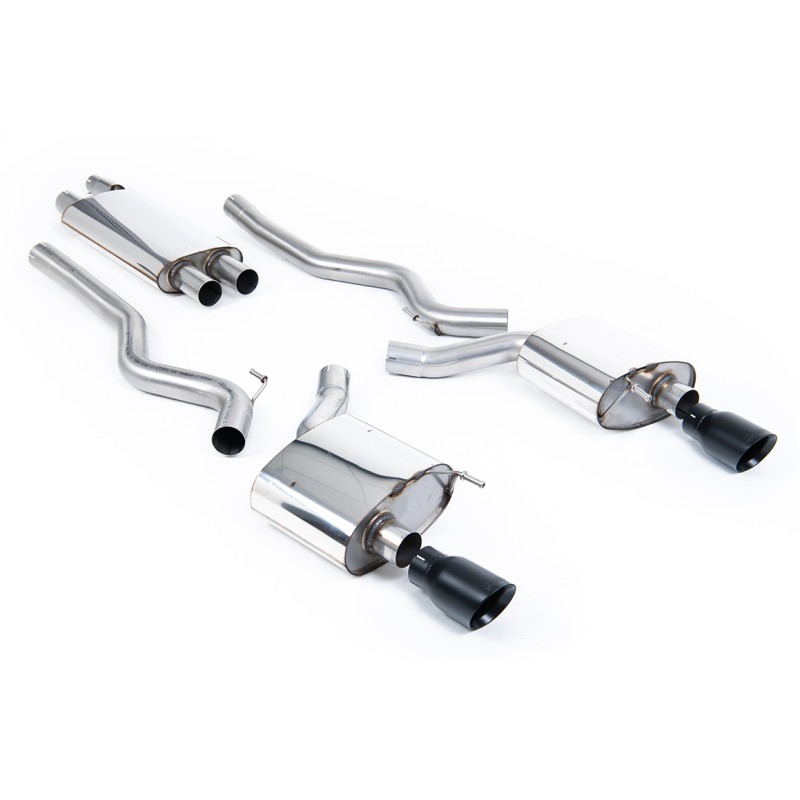 Ford Mustang 2.3 (S550 Fastback) - Resonated (Quieter) Cat-Back Exhaust System with GT-100 Cerakote Black Trims - Cerakote Black