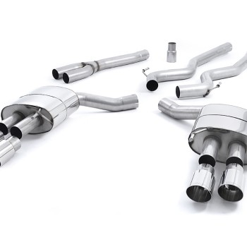 Ford Mustang 2.3 (S550 Fastback) - Non-Resonated (Louder) Cat-Back Exhaust System with GT-90 Polished Trims (For Roush Valance) - Polished