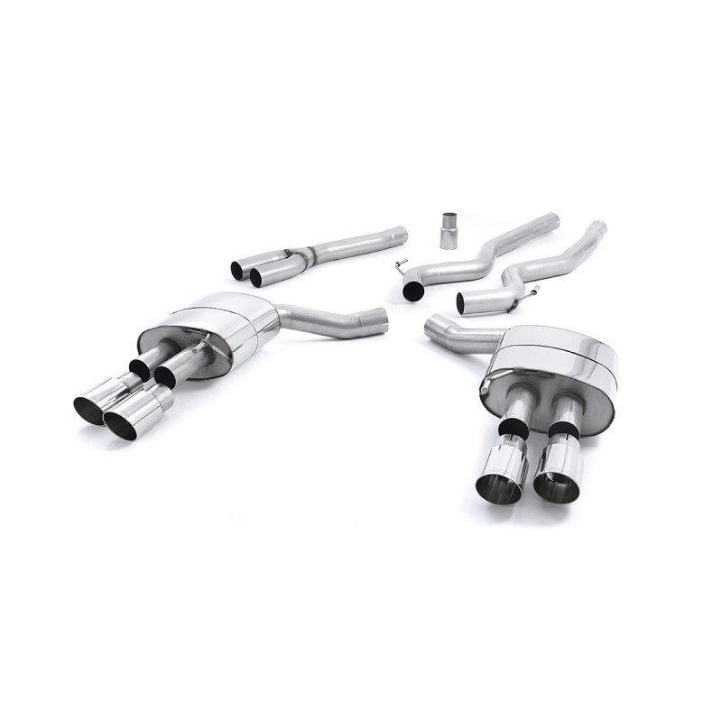 Ford Mustang 2.3 (S550 Fastback) - Non-Resonated (Louder) Cat-Back Exhaust System with GT-90 Polished Trims (For Roush Valance) - Polished