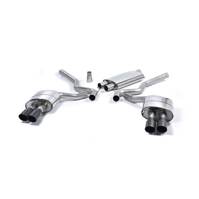 Ford Mustang 2.3 (S550 Fastback) - Resonated (Quieter) Cat-Back Exhaust System with GT-90 Cerakote Black Trims (For Roush Valance) - Cerakote Black
