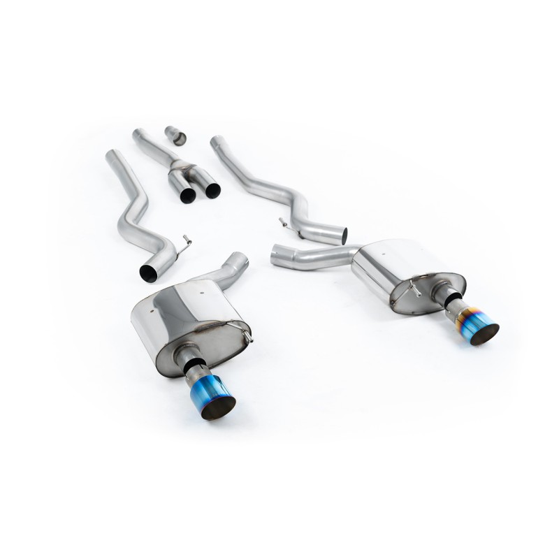 Ford Mustang 2.3 (S550 Fastback) - Non-Resonated (Louder) Cat-Back Exhaust System with GT-100 Burnt Titanium Trims - Burnt Titanium
