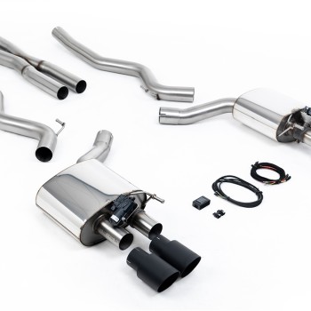 Ford Mustang 5.0 V8 GT (Fastback) - Valved Cat-Back Exhaust System with Quad Black GT-90 Trims - Cerakote Black