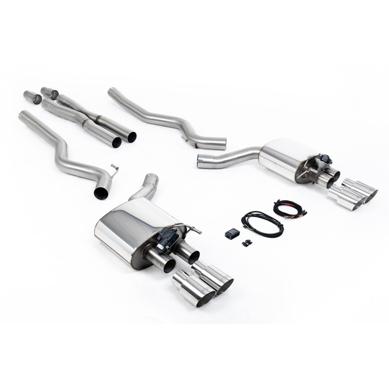 Ford Mustang 5.0 V8 GT (Fastback) - Valved Cat-Back Exhaust System with Quad Polished GT-90 Trims - Polished