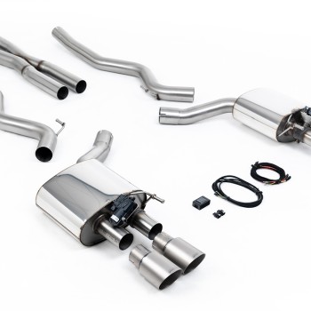 Ford Mustang 5.0 V8 GT (Fastback) - Valved Cat-Back Exhaust System with Quad Titanium GT-90 Trims - Brushed Titanium