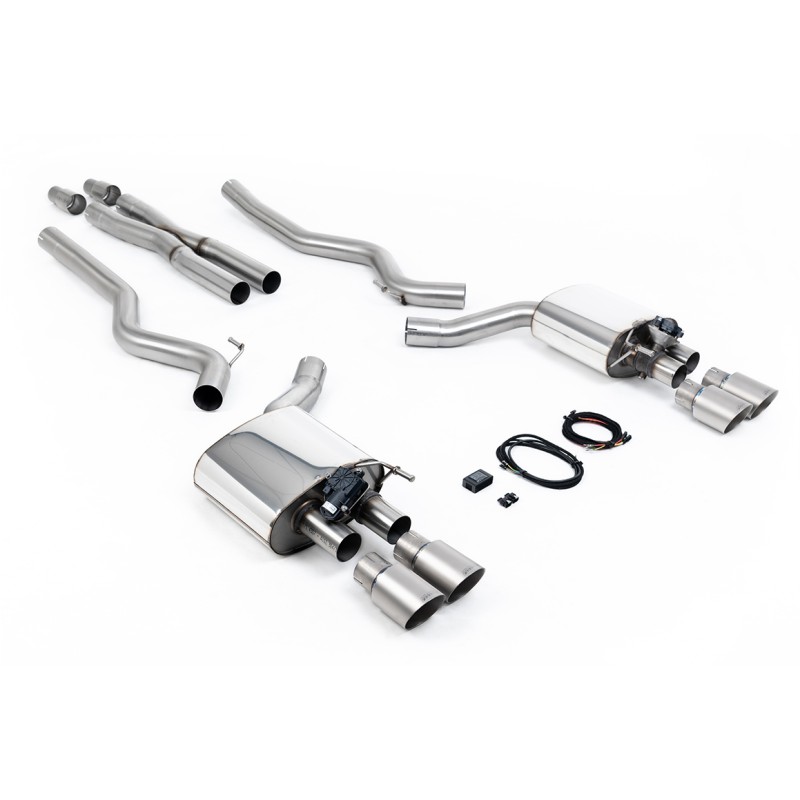 Ford Mustang 5.0 V8 GT (Fastback) - Valved Cat-Back Exhaust System with Quad Titanium GT-90 Trims - Brushed Titanium