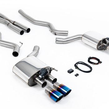 Ford Mustang 5.0 V8 GT (Fastback) - Valved Cat-Back Exhaust System with Quad Burnt Titanium GT-90 Trims - Burnt Titanium