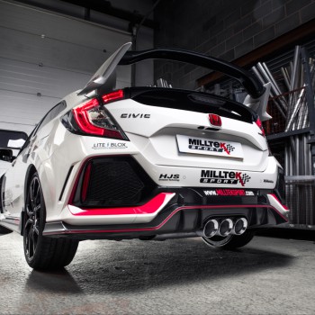 Honda Civic FK8 Type R - Non-Resonated (Louder) Cat-Back Exhaust System with 3 x Polished GT-100 Trims - Polished