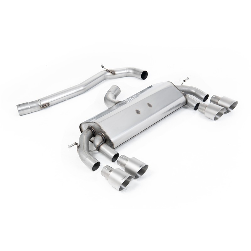 VW Golf R MK7 2.0 TSI (76.2mm systems) - Non-Resonated RACE (Louder) Cat-Back Exhaust System with Titanium GT-100 Round Trims - Brushed Titanium