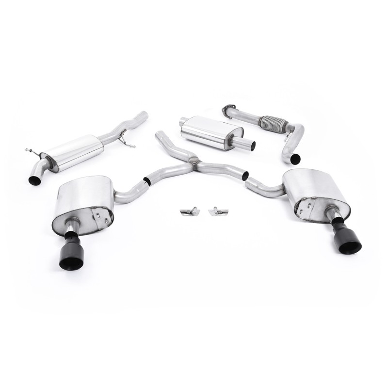 Audi A4 2.0 B9 Quattro - Resonated (Quieter) Cat-Back Exhaust System with Dual GT-100 Cerakote Black Trims
