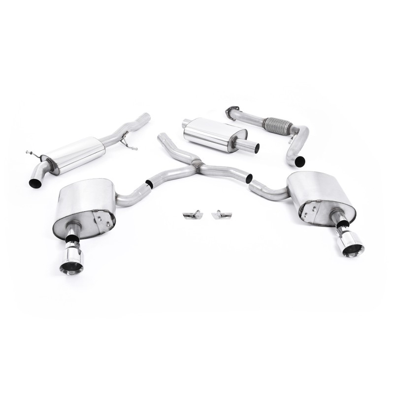 Audi A4 2.0 B9 Quattro - Resonated (Quieter) Cat-Back Exhaust System with Dual GT-100 Polished Trims