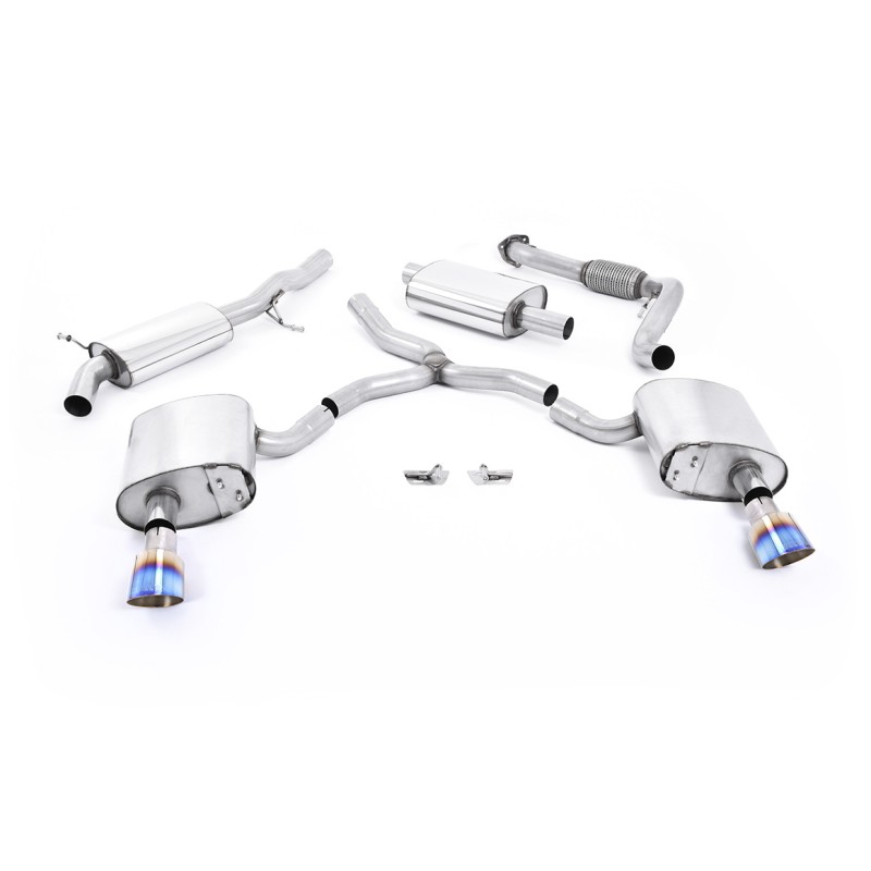 Audi A4 2.0 B9 Quattro - Resonated (Quieter) Cat-Back Exhaust System with Dual GT-100 Burnt Titanium Trims