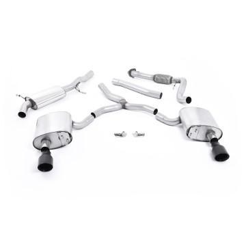 Audi A4 2.0 B9 Quattro - Road+ Part Resonated Cat-Back Exhaust System with Dual GT-100 Cerakote Black Trims