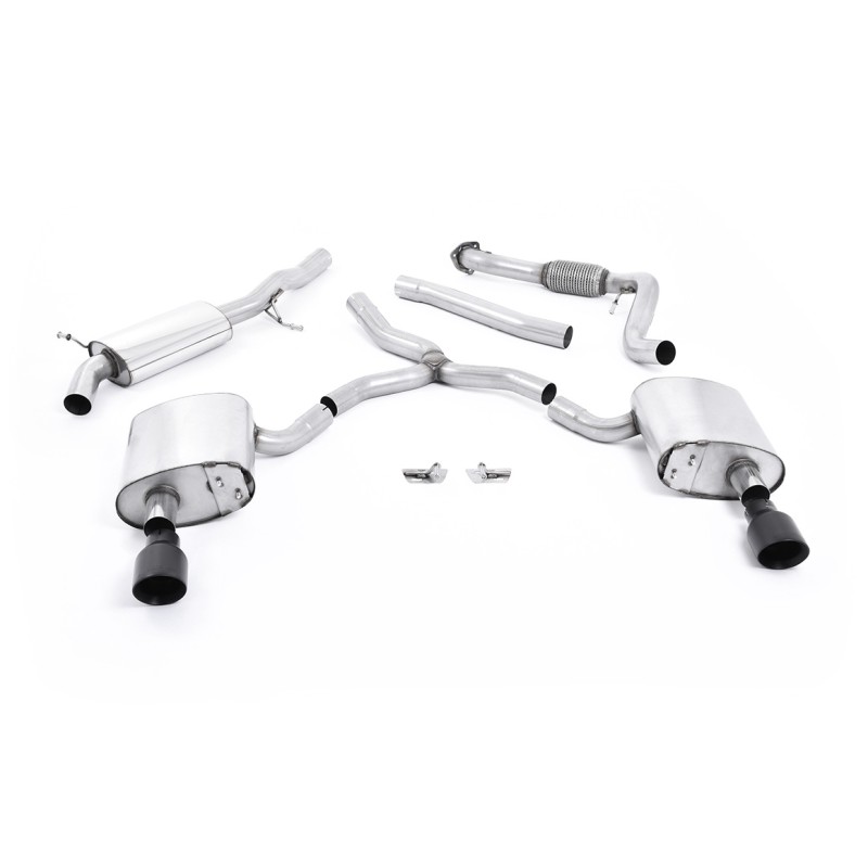 Audi A4 2.0 B9 Quattro - Road+ Part Resonated Cat-Back Exhaust System with Dual GT-100 Cerakote Black Trims