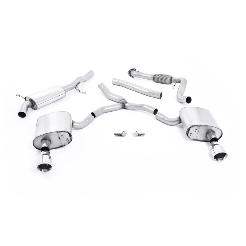 Audi A4 2.0 B9 Quattro - Road+ Part Resonated Cat Back Exhaust System with Dual GT-100 Polished Trims