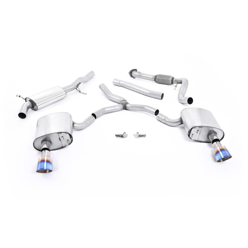 Audi A4 2.0 B9 Quattro - Road+ Part Resonated Cat-Back Exhaust System with Dual GT-100 Burnt Titanium Trims