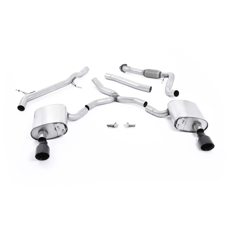 Audi A4 2.0 B9 Quattro - Non-Resonated (Louder) Cat-Back Exhaust System with Dual GT-100 Cerakote Black Trims