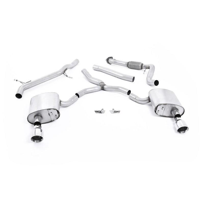 Audi A4 2.0 B9 Quattro - Non-Resonated (Louder) Cat-Back Exhaust System with Dual GT-100 Polished Trims