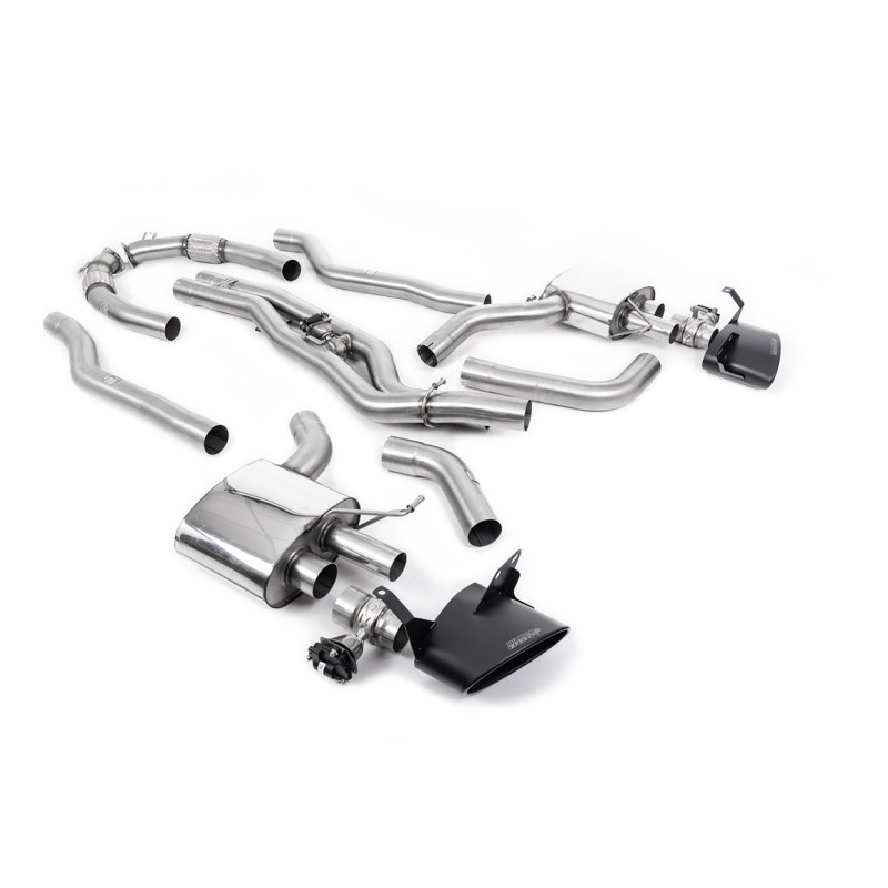 Audi RS6/RS7 C8 - Non Resonated Cat Back Back System (Twin 80mm) with Cerakote Black Oval Trims - Louder - (No Cutting Required - Flanged To OE Downpipes)