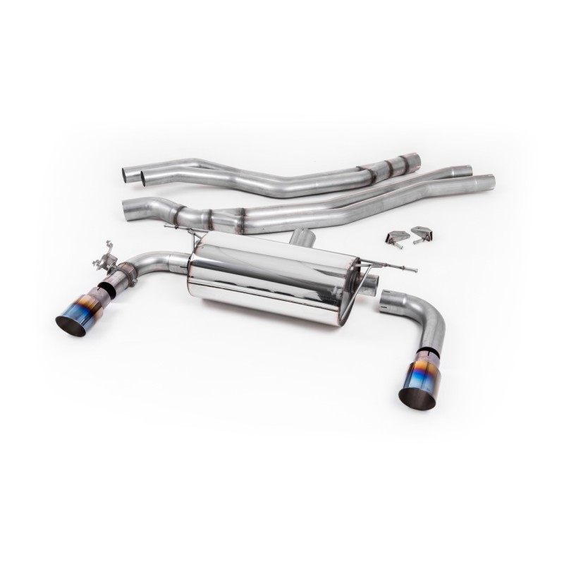 Non-Resonated (Louder) Race Cat-Back Exhaust System with Burnt Titanium GT-90 Trims