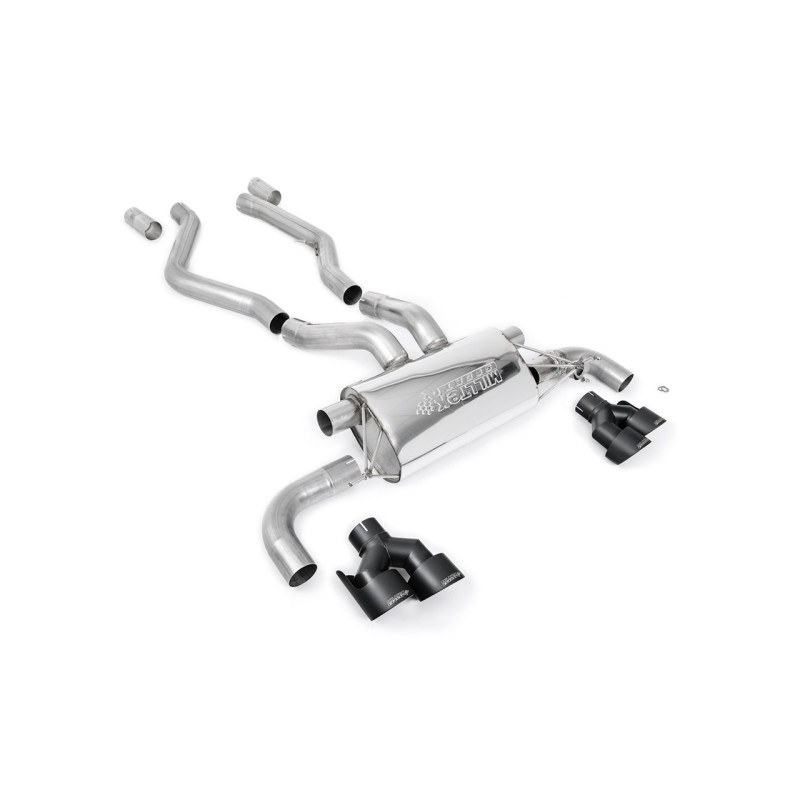 BMW G20/21 M340i & G22 M440i - OPF Back Exhaust System with Quad Black GT-100 Black Trims
