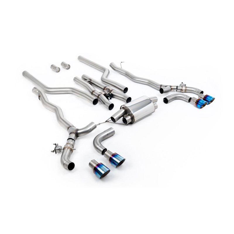 BMW M5 F90 (GPF Equipped) - Cat Back Exhaust System with Burnt/Blue Titanium GT-100 Trims