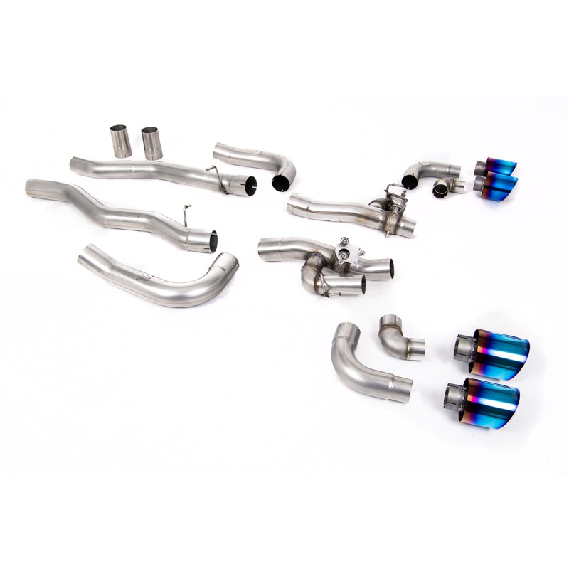 BMW M8 F91/92/93 (GPF Equipped) - OPF/GPF Back System with valved Rear Silencer Bypass & GT-115 Burnt/Blue Titanium Trims