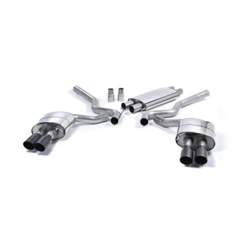Ford Mustang 5.0 V8 GT (Fastback) - Resonated (Quieter) Cat-Back Exhaust System with Quad Black GT-90 Trims (For Roush Valance)