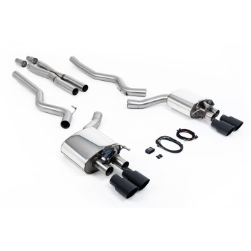 Ford Mustang 5.0 V8 GT (Fastback) - Valved Cat-Back Exhaust System with Quad Black GT-90 Trims