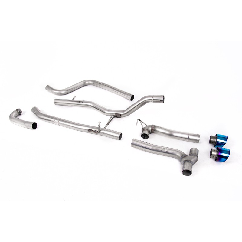 Ford Fiesta MK8 1.0T ST Line (Non GPF Models) Dual Outlets - Non-Resonated (Louder) Dual Outlet Exhaust System with Burnt/Blue Titanium GT-100 Trims (Requires Maxton Diffuser)