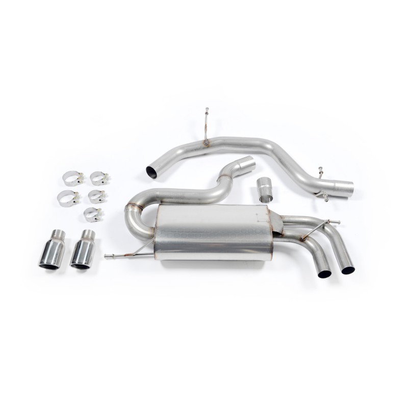 Audi A3/Seat Cupra + Leon/VW Golf MK5 GTI 2.0T - Non-Resonated (Louder) Cat-Back Exhaust System with Polished Trims with Twin Polished Trims