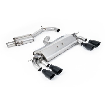 VW Golf R MK7 2.0 TSI (76.2mm systems) - Resonated (Quieter) Cat-Back Exhaust System with Cerakote Black GT-100 Round Trims