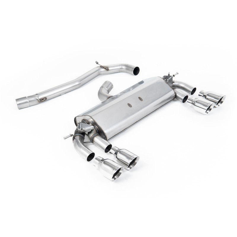 VW Golf R MK7 2.0 TSI (76.2mm systems) - Non-Resonated (Louder) Cat-Back Exhaust System with Polished GT-100 Round Trims