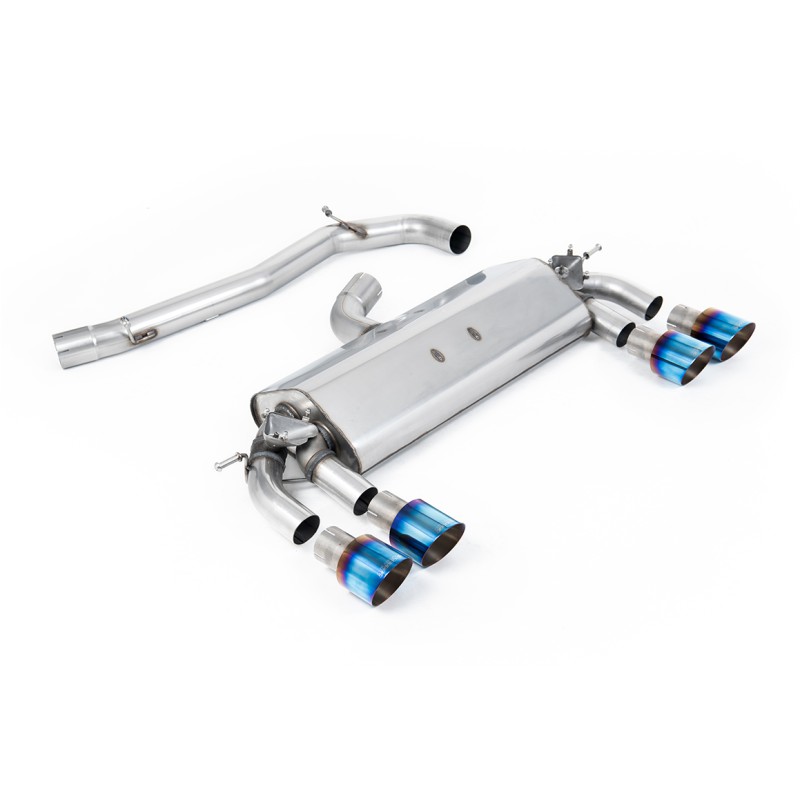 VW Golf R MK7 2.0 TSI (76.2mm systems) - Non-Resonated (Louder) Cat-Back Exhaust System with Burnt Titanium GT-100 Round Trims