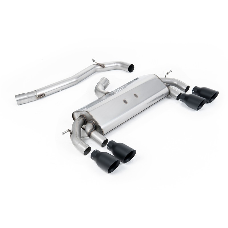 VW Golf R MK7 2.0 TSI (76.2mm systems) - Non-Resonated RACE (Quieter) Cat-Back Exhaust System with Cerakote Black GT-100 Round Trims