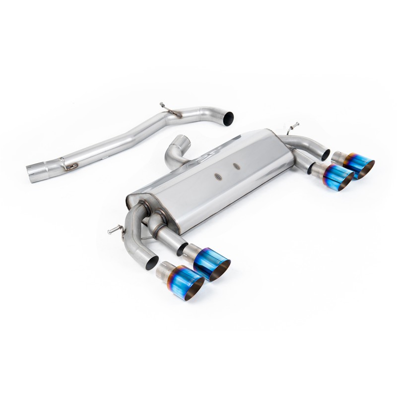 VW Golf R MK7 2.0 TSI (76.2mm systems) - Non-Resonated RACE (Louder) Cat-Back Race Exhaust System with Burnt Titanium GT-100 Round Trims