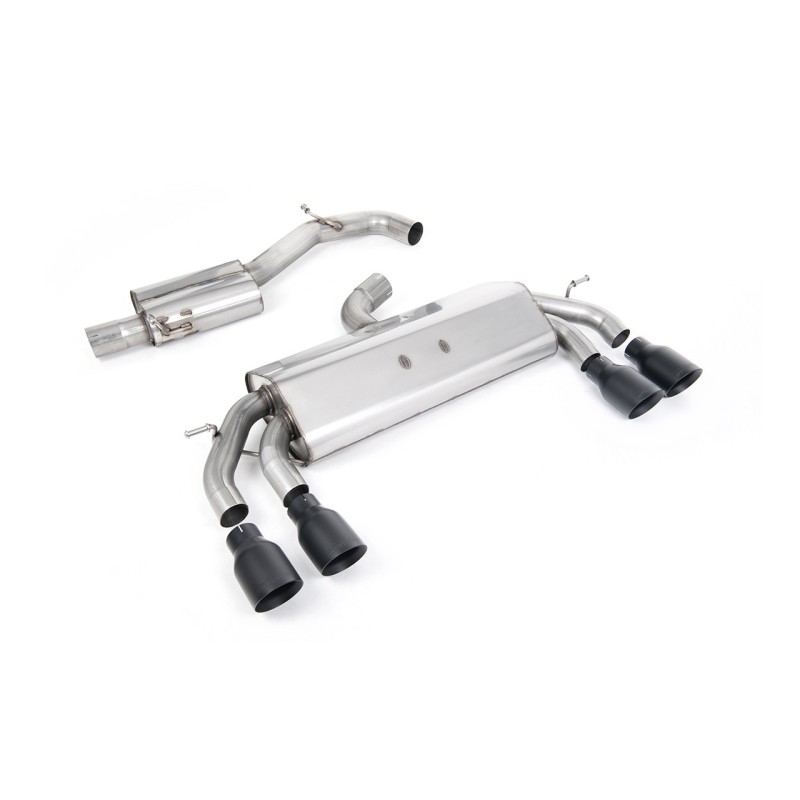 VW Golf R MK7.5 2.0 TSI 310ps (Non GPF Models & 76mm systems) - Non-Valved & Resonated (Quieter) Cat-Back Race Exhaust System with Black GT-100 Round Tips